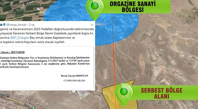 KARAMAN SERBEST BÖLGE KARARI RESMİ GAZETEDE