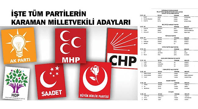 GEÇİCİ ADAY LİSTELERİ YAYINLANDI, İŞTE TÜM PARTİLERİN KARAMAN MİLLETVEKİLİ ADAYLARI
