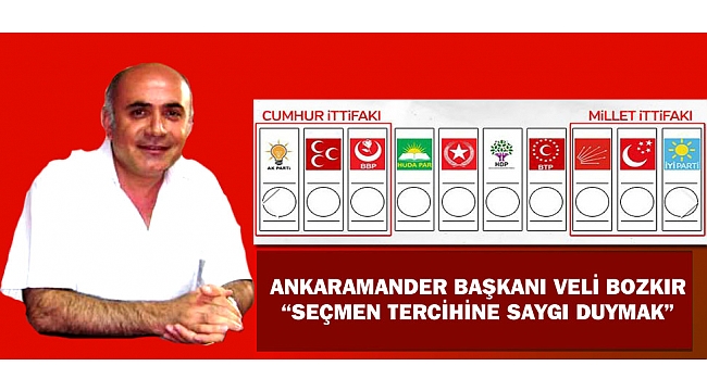 ANKARAMANDER BAŞKANI VELİ BOZKIR “SEÇMEN TERCİHİNE SAYGI DUYMAK”