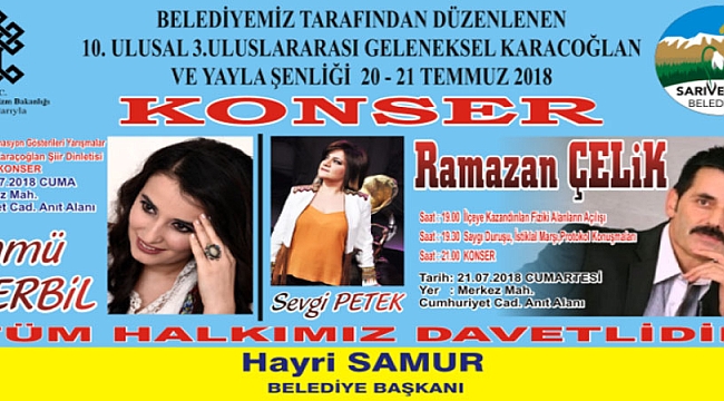 SARIVELİLER 10. ULUSAL, 3. ULUSLAR ARASI KARACAOĞLAN VE YAYLA ŞENLİĞİ BAŞLIYOR