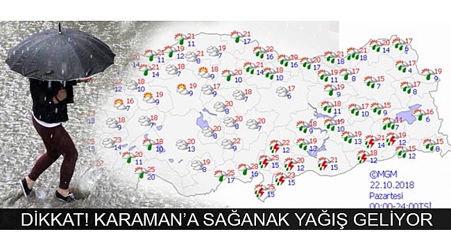 DİKKAT! KARAMAN’A SAĞANAK YAĞIŞ GELİYOR