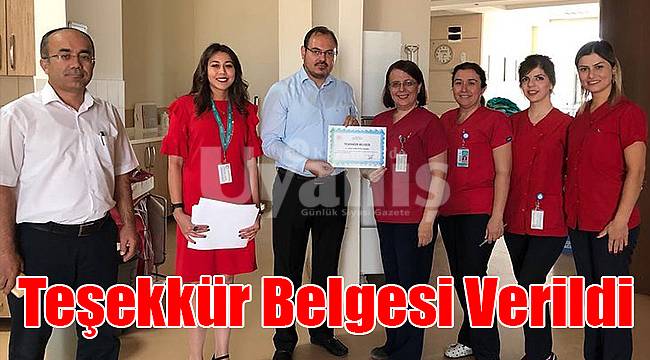 Teşekkür belgesi verildi
