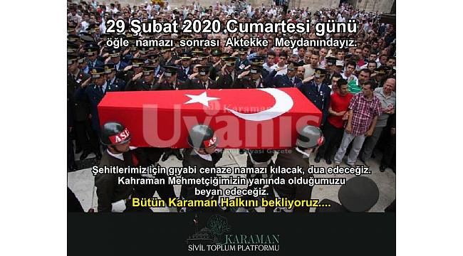 Karaman'da Şehitler İçin Gıyabi Cenaze Namazı Kılınacak