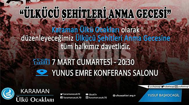 Karaman'da Ülkücü Şehitler Anılacak