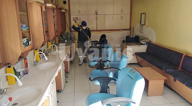 Ermenek&#039;te berber ve kuaförler dezenfekte edildi