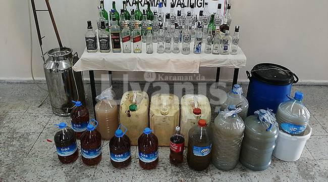 Karaman'da jandarmadan sahte içki imalathanesine baskın