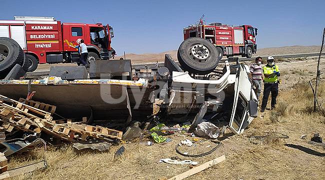Karaman'da kamyon şarampole devrildi: 1 ölü