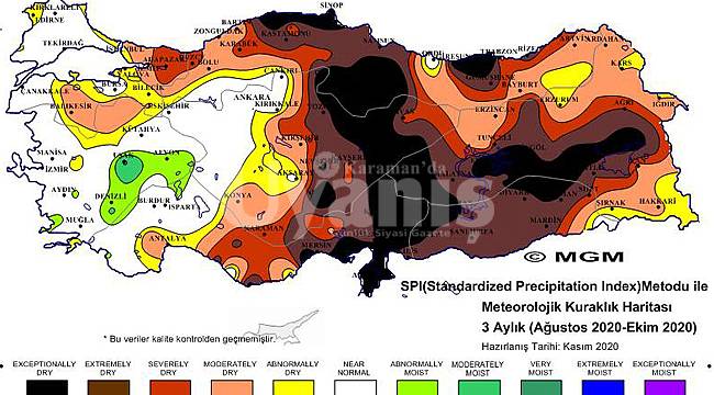 Metoroloji verilerine göre Karaman 'Çok Şiddetli Kuraklık' Riski altında
