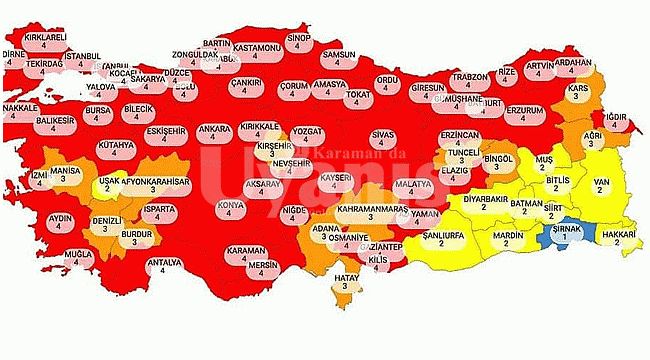 Risk Haritasında Karaman, Tekrar Kırmızı Oldu