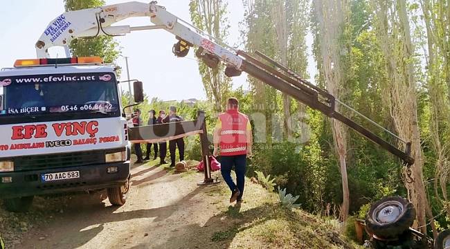 Karaman'da devrilen traktörün altında kalan kişi hayatını kaybetti