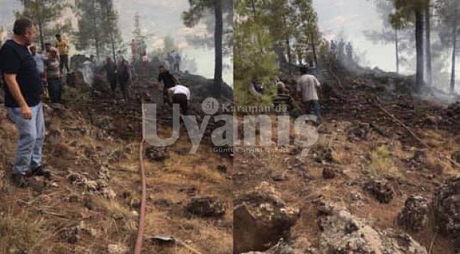 Ermenek'te yıldırım düşen ormanlık alanda çıkan yangın söndürüldü