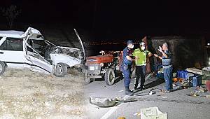 Traktör römorkuna çarptı, hurdaya dönen otomobilden sağ çıkıp kaçtı