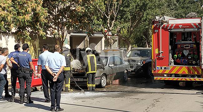 Karaman'da park halindeki otomobil yandı
