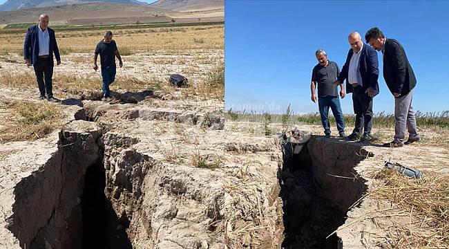 Karaman'da tarlalarda oluşan derin çatlaklar korkuttu!