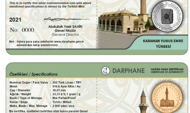 Yunus Emre Hatıra Parası Tanıtım Lansmanı Karaman'da Yapılacak