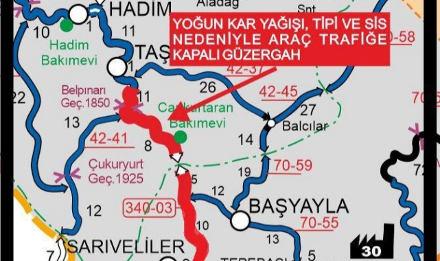 Taşkent-Sarıveliler Devlet Yolu Araç Trafiğine Kapatıldı