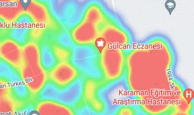 HES Haritasında Karaman Merkez Kıpkırmızı