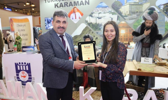 Karaman Belediyesi EMITT Fuarında bölgeyi en iyi tanıtan stant ödülü aldı