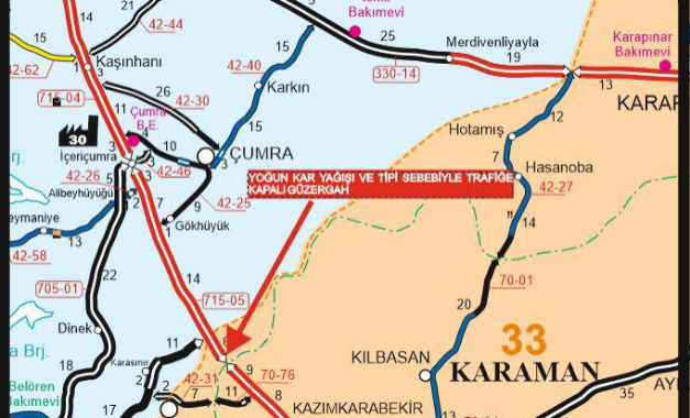 Karaman-Konya yolu trafiğe kapatıldı