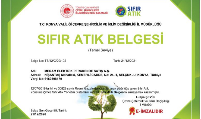 Mepaş ‘a Sıfır Atık Belgesi