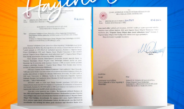 Karaman 2. OSB için bakanlık bedelsiz arazi devri yaptı