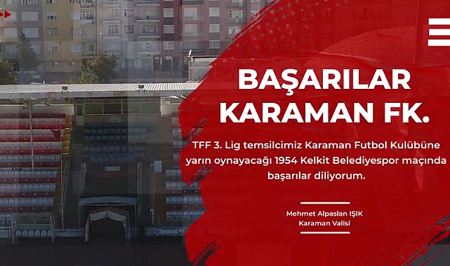 Karaman Valiliği Karaman FK'ya Başarılar Diledi