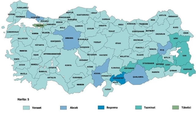 Türkiye'nin 'Dava Atlası' açıklandı: Karaman'da en çok veraset davası açıldı