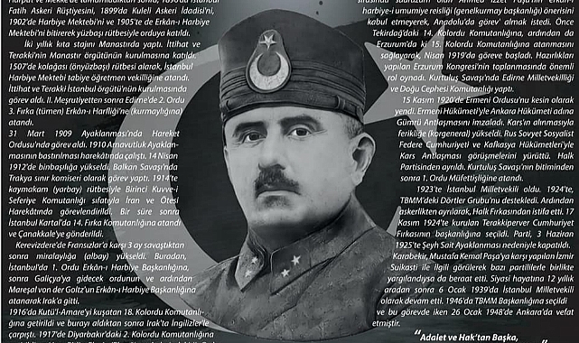 Kazımkarabekir paşa vefatının 75. Yılında anılacak