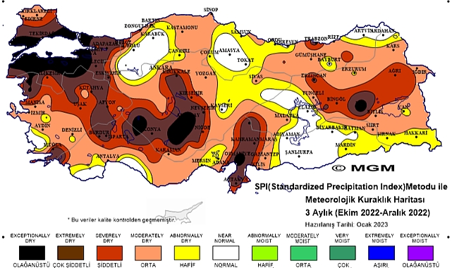 Türkiye'nin kuraklık haritası yayınlandı. Karaman şiddetli kuraklık yaşayan illerin başında
