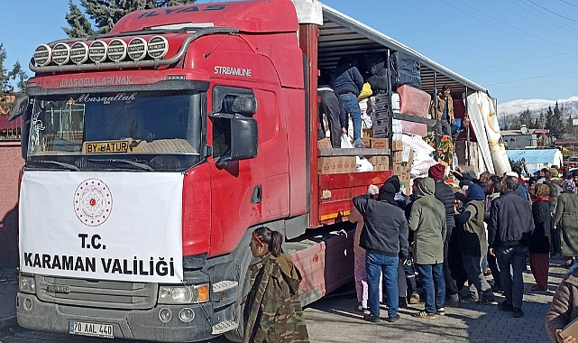 Karaman'dan giden yardım tırı bölgeye ulaştı