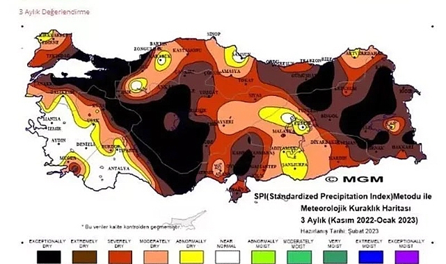 Meteoroloji yılın ilk kuraklık haritasını yayınladı. Karaman, en kurak kış mevsimini yaşıyor