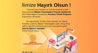 Temizel-Ünlü Meslekî ve Teknik Anadolu Lisesi Sınavla Öğrenci Alacak