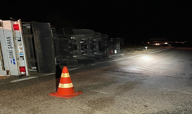 Refüje devrilen tırdaki 2 kişi yaralandı, 2 büyükbaş hayvan telef oldu