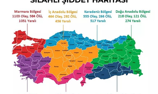 Türkiye'nin Silahlı Şiddet Haritası Açıklandı. Karaman Haritanın neresinde?
