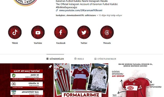 Şehrin en büyük markası Karaman FK'nın Instagramdaki erişim sayısı 1 Milyona ulaştı