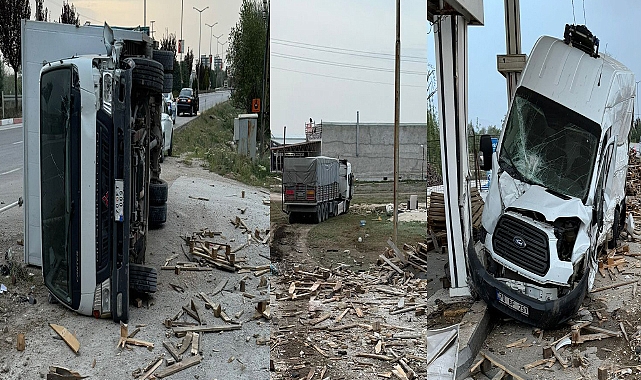 Karaman'da tır akaryakıt istasyonuna daldı iki kamyonete zarar verdi