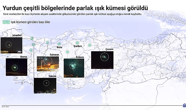 Yurdun çeşitli bölgelerinde parlak ışık kümesi görüldü