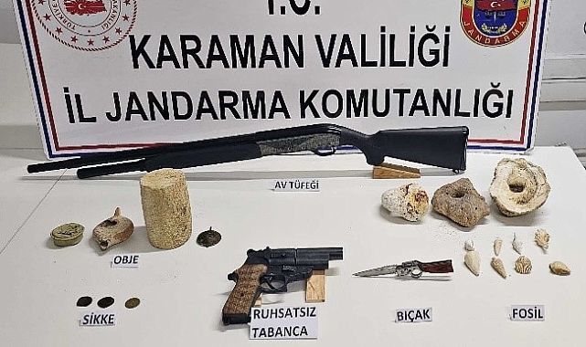 Karaman’da çok sayıda tarihi eser ile fosil ele geçirildi