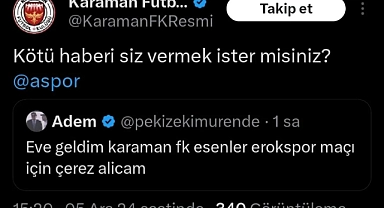 Karaman FK'dan A Spor'a gönderme