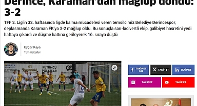 Derince Basınında Karaman FK Manşetleri: