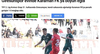 Giresun Basınında Karaman FK Manşetleri: