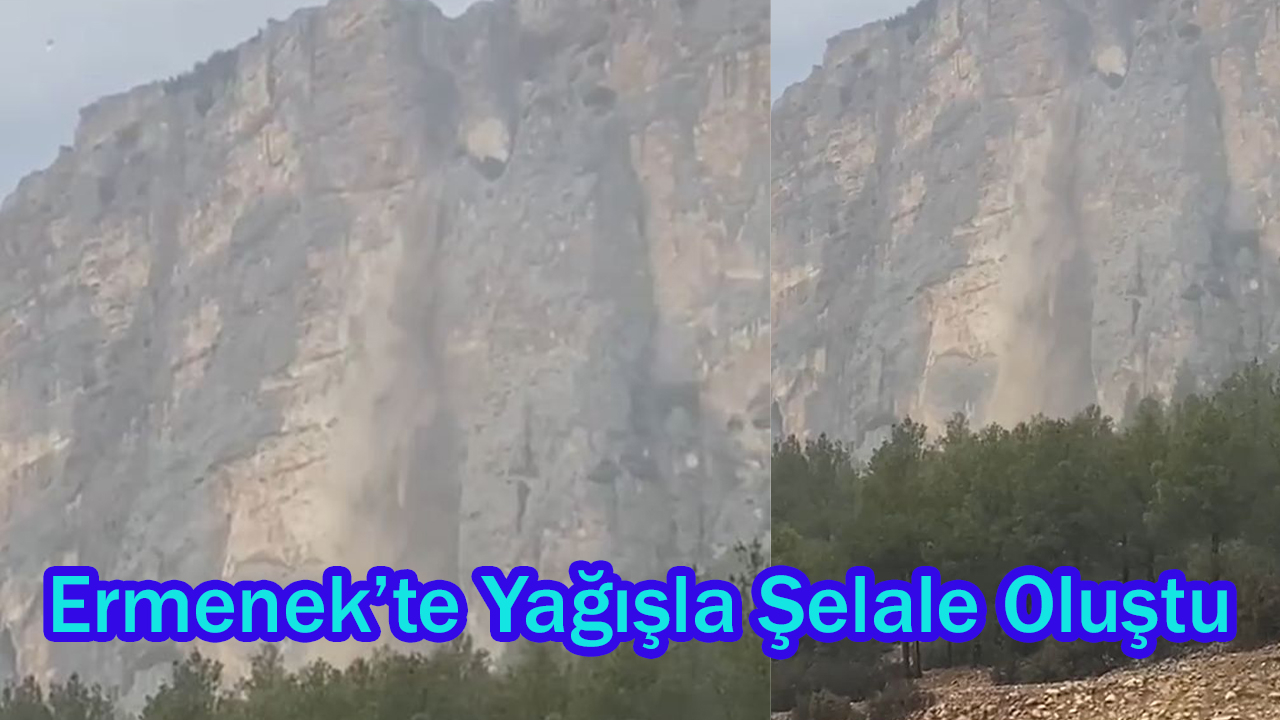 Ermenek’te Sağanak Yağışla Kayalıklarda Şelale Oluştu