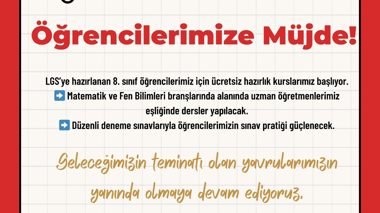 8. Sınıf Öğrencileri İçin Ücretsiz Hazırlık Kursları Başlıyor
