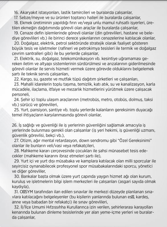 Sokağa çıkma yasağından muaf olacaklar belli oldu. İşte o liste