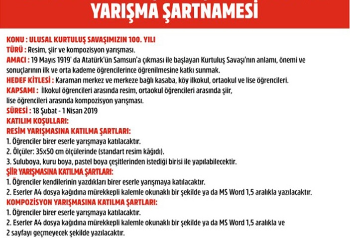 Kurtuluşumuzun 100’üncü yılı anısına yarışma düzenleniyor