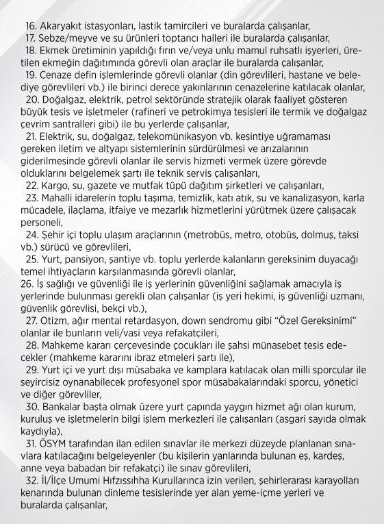Sokağa çıkma yasağından muaf olacaklar belli oldu. İşte o liste