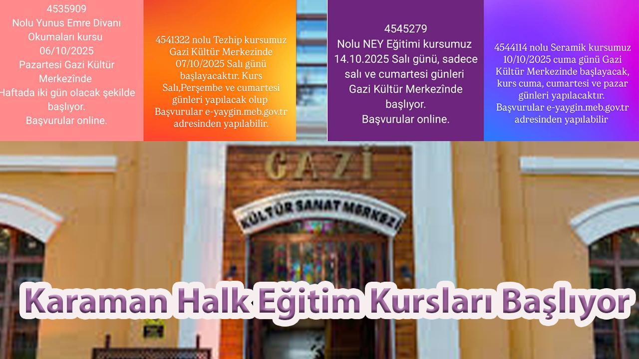 Karaman Halk Eğitim Kursları Başlıyor