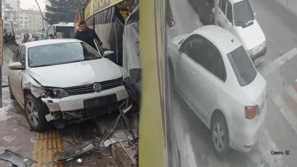 Karaman'da Kazada Savrulan Otomobil İş Yerine Girdi