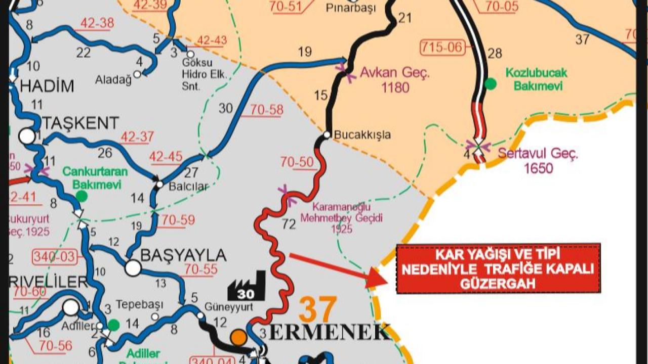 Ermenek-Bucakkışla Yolu Tipi Nedeniyle Kapandı