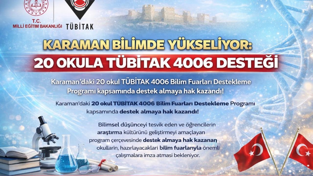 Karaman Bilimde Yükseliyor: 20 Okula TÜBİTAK 4006 Desteği